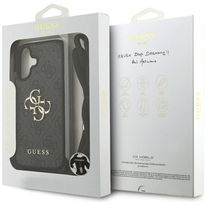 GUESS Crossbody Cord Handy Hülle Case 4G Big Metal Logo für iPhone 17 Schwarz