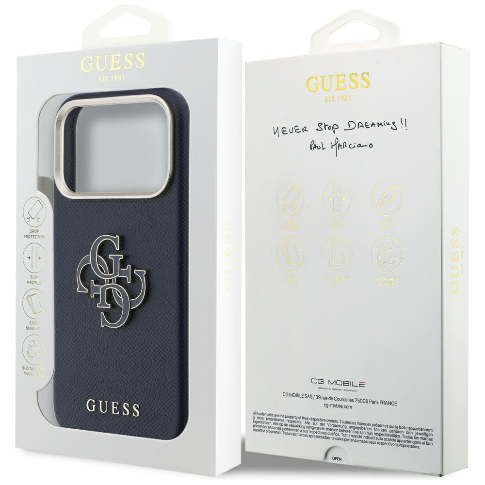 GUESS Handy Hülle FW Resin Logo Case für iPhone 17 Pro Max Blau