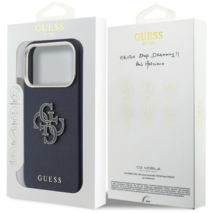GUESS Handy Hülle FW Resin Logo Case für iPhone 17 Pro Max Blau