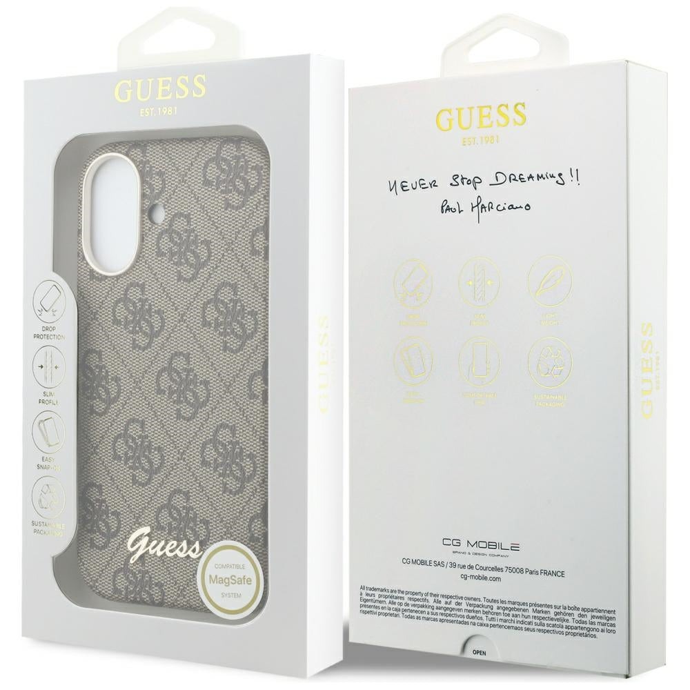GUESS Handy Hülle 4G Script Magsafe Case für iPhone 17 Braun