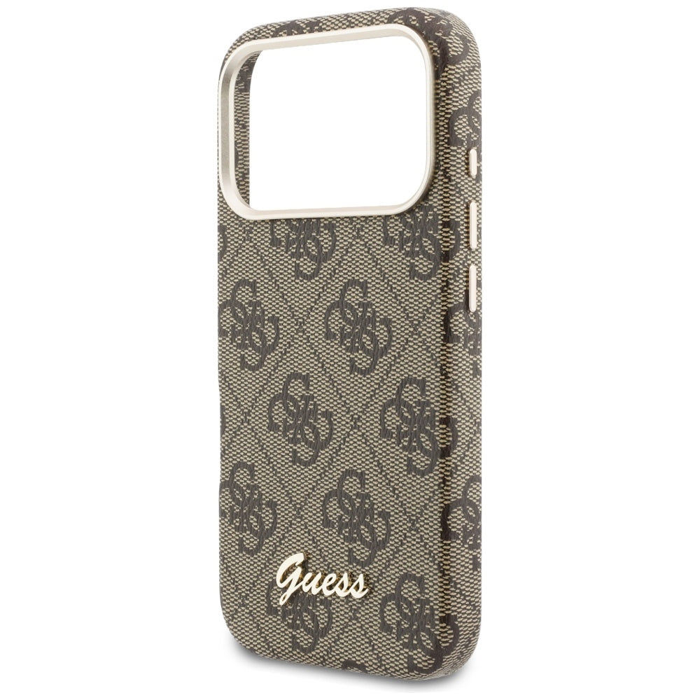 GUESS Handy Hülle 4G Script Magsafe Case für iPhone 17 Pro Max Braun