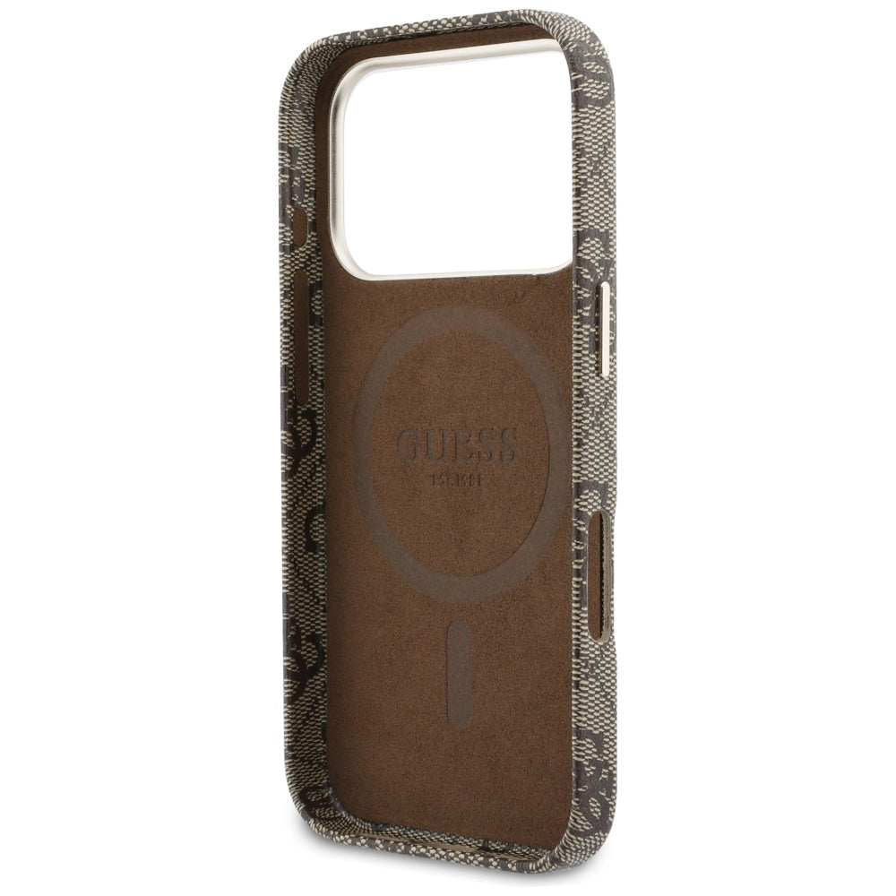 GUESS Handy Hülle 4G Script Magsafe Case für iPhone 17 Pro Max Braun