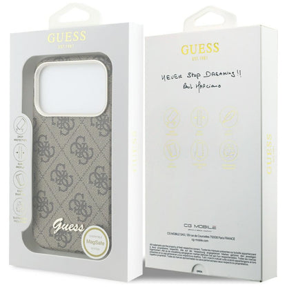 GUESS Handy Hülle 4G Script Magsafe Case für iPhone 17 Pro Braun
