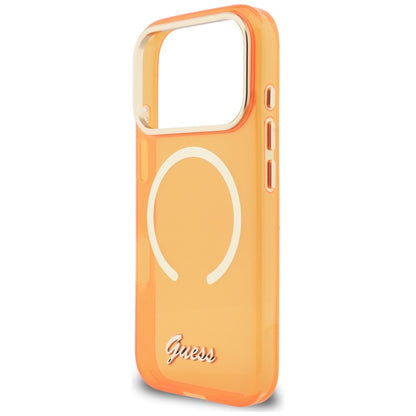 GUESS Handy Hülle IML Script Metall Magsafe Case für iPhone 17 Pro Max Orange