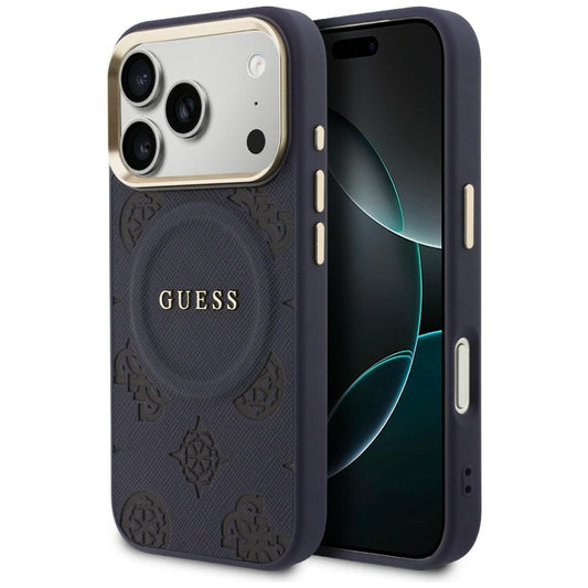 GUESS Handy Hülle Peony Hot Stamp Magsafe Case für iPhone 17 Pro Blau