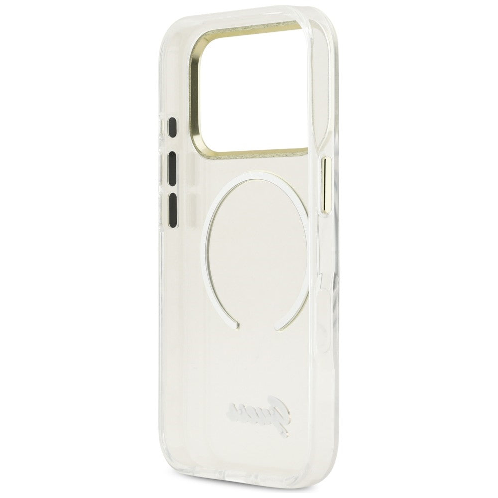 GUESS Handy Hülle IML Script Metall Magsafe Case für iPhone 17 Pro Transparent