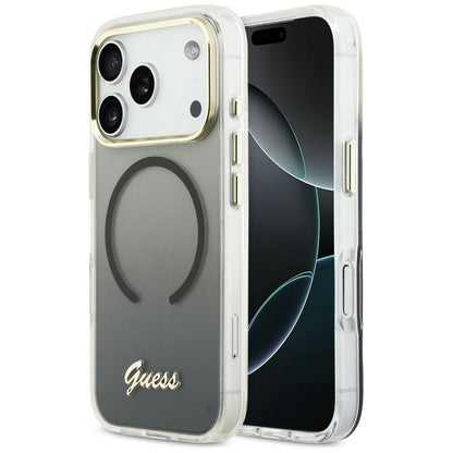 GUESS Handy Hülle IML Gradient Script Metall Magsafe Case für iPhone 17 Pro Schwarz