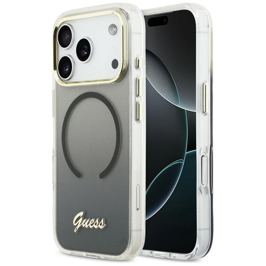GUESS Handy Hülle IML Gradient Script Metall Magsafe Case für iPhone 17 Pro Schwarz
