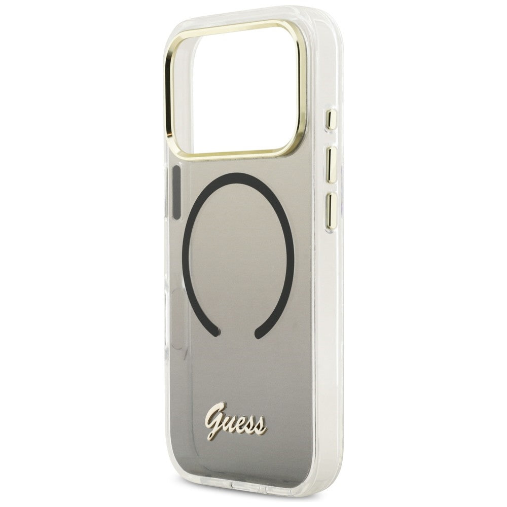 GUESS Handy Hülle IML Gradient Script Metall Magsafe Case für iPhone 17 Pro Schwarz