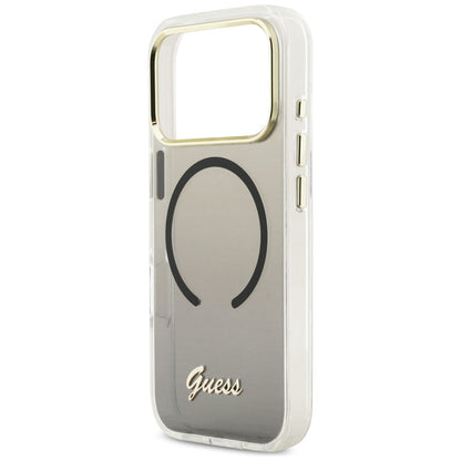 GUESS Handy Hülle IML Gradient Script Metall Magsafe Case für iPhone 17 Pro Schwarz