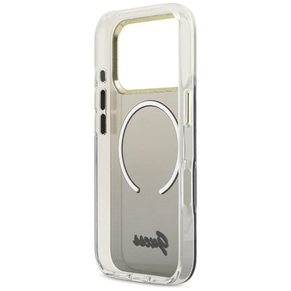 GUESS Handy Hülle IML Gradient Script Metall Magsafe Case für iPhone 17 Pro Schwarz