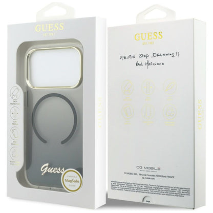 GUESS Handy Hülle IML Gradient Script Metall Magsafe Case für iPhone 17 Pro Schwarz