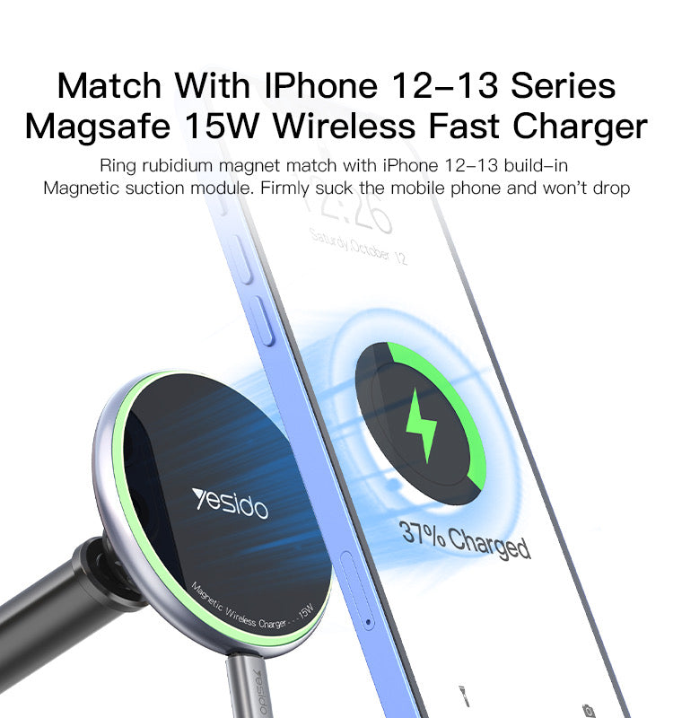 YESIDO C132 Magsafe Magnet mit Ladefunktion 2in1 Halterung mit Lüftungsclip und Saugnapf