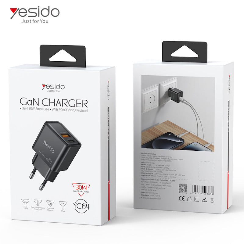 Yesido YC64 30W Typ C und USB Gan Ladegerät Adapter