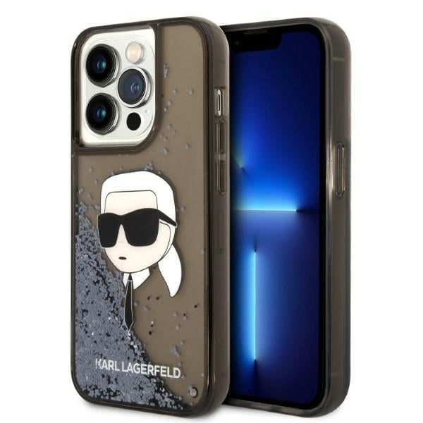 Karl Lagerfeld Handy Hülle Case Liquid Glitzer Karl für iPhone 14 Pro Schwarz