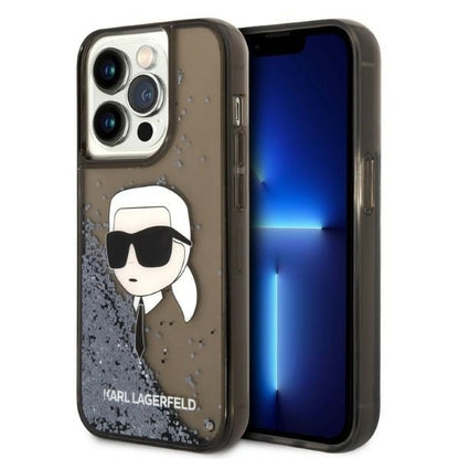 Karl Lagerfeld Handy Hülle Case Liquid Glitzer Karl für iPhone 14 Pro Schwarz