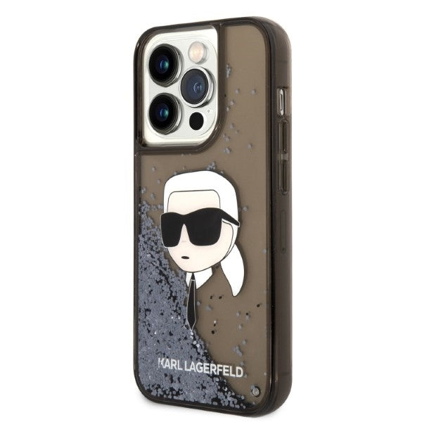 Karl Lagerfeld Handy Hülle Case Liquid Glitzer Karl für iPhone 14 Pro Schwarz