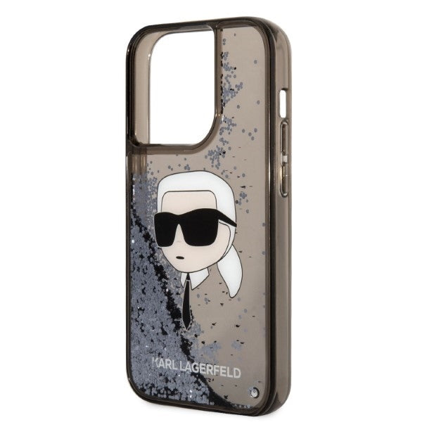 Karl Lagerfeld Handy Hülle Case Liquid Glitzer Karl für iPhone 14 Pro Schwarz