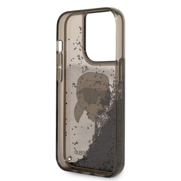 Karl Lagerfeld Handy Hülle Case Liquid Glitzer Karl für iPhone 14 Pro Schwarz