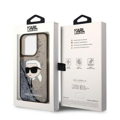 Karl Lagerfeld Handy Hülle Case Liquid Glitzer Karl für iPhone 14 Pro Schwarz