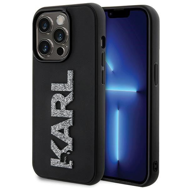 Karl Lagerfeld Handy Hülle Case 3D Glitzer Logo "KARL" für iPhone 15 Pro Schwarz