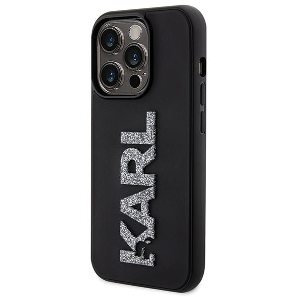 Karl Lagerfeld Handy Hülle Case 3D Glitzer Logo "KARL" für iPhone 15 Pro Schwarz