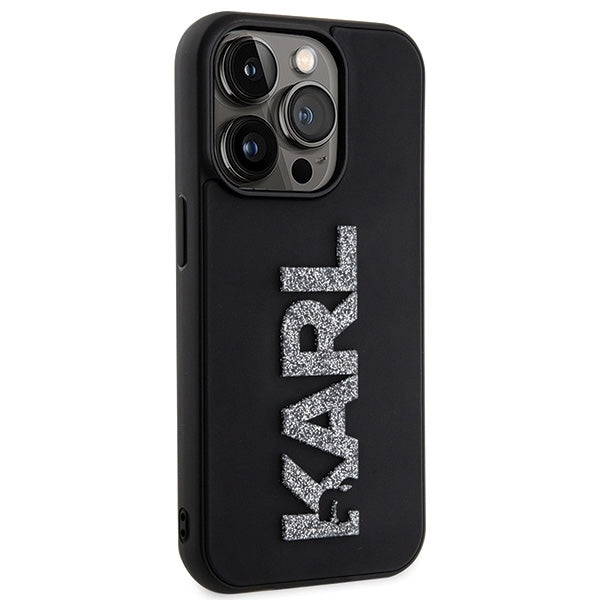 Karl Lagerfeld Handy Hülle Case 3D Glitzer Logo "KARL" für iPhone 15 Pro Schwarz