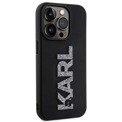 Karl Lagerfeld Handy Hülle Case 3D Glitzer Logo "KARL" für iPhone 15 Pro Schwarz