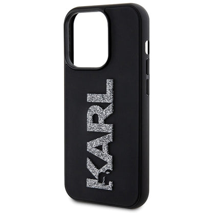 Karl Lagerfeld Handy Hülle Case 3D Glitzer Logo "KARL" für iPhone 15 Pro Schwarz