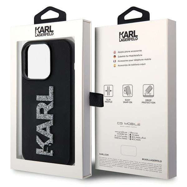 Karl Lagerfeld Handy Hülle Case 3D Glitzer Logo "KARL" für iPhone 15 Pro Schwarz