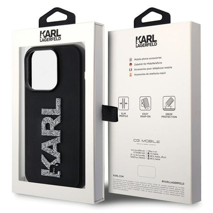 Karl Lagerfeld Handy Hülle Case 3D Glitzer Logo "KARL" für iPhone 15 Pro Schwarz