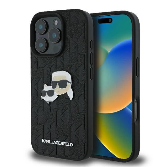 Karl Lagerfeld Handy Hülle Monogram Karl & Choupette Head Pin Hard Case für iPhone 16 Pro