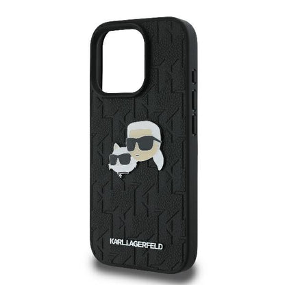 Karl Lagerfeld Handy Hülle Monogram Karl & Choupette Head Pin Hard Case für iPhone 16 Pro