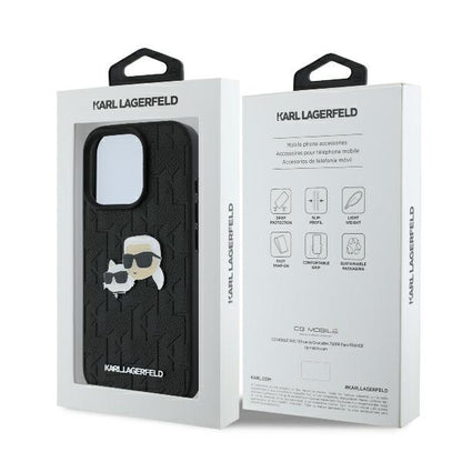 Karl Lagerfeld Handy Hülle Monogram Karl & Choupette Head Pin Hard Case für iPhone 16 Pro