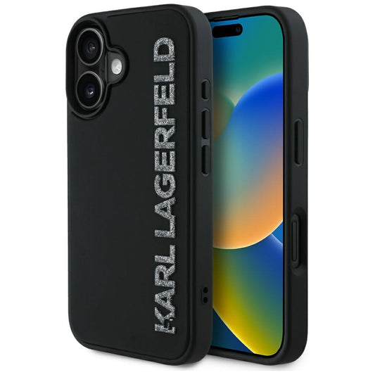 Karl Lagerfeld Handy Hülle DC 3D Rubber Elongated  Glitzer für iPhone 16 Schwarz