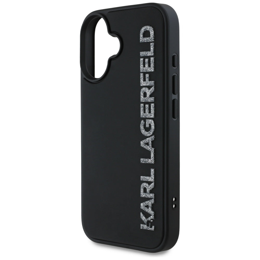 Karl Lagerfeld Handy Hülle DC 3D Rubber Elongated  Glitzer für iPhone 16 Schwarz