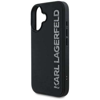 Karl Lagerfeld Handy Hülle DC 3D Rubber Elongated  Glitzer für iPhone 16 Schwarz
