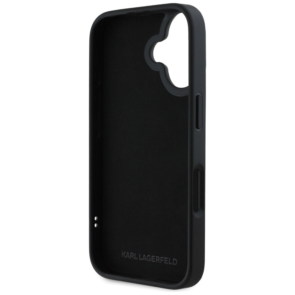 Karl Lagerfeld Handy Hülle DC 3D Rubber Elongated  Glitzer für iPhone 16 Schwarz