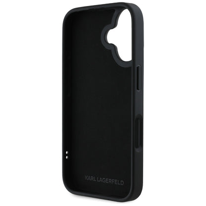 Karl Lagerfeld Handy Hülle DC 3D Rubber Elongated  Glitzer für iPhone 16 Schwarz