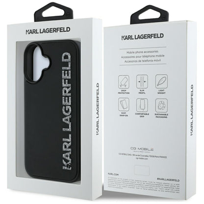 Karl Lagerfeld Handy Hülle DC 3D Rubber Elongated  Glitzer für iPhone 16 Schwarz