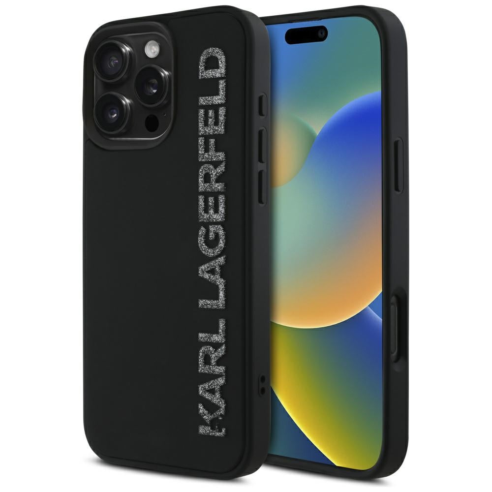 Karl Lagerfeld Handy Hülle DC 3D Rubber Elongated  Glitzer für iPhone 16 Pro Schwarz