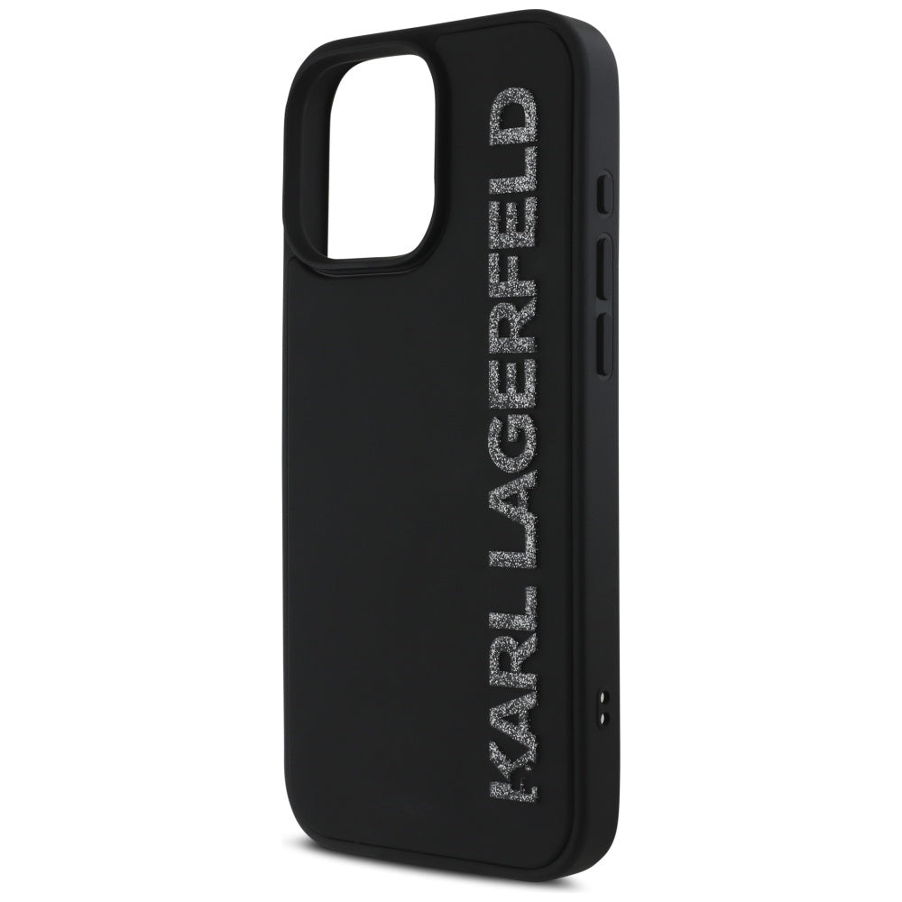 Karl Lagerfeld Handy Hülle DC 3D Rubber Elongated  Glitzer für iPhone 16 Pro Schwarz
