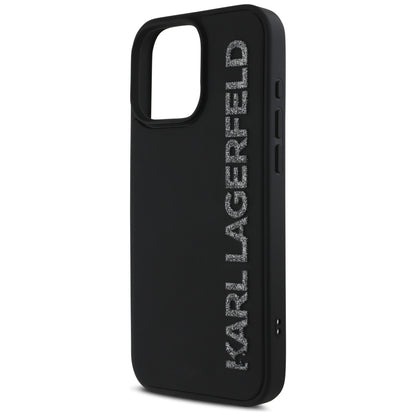 Karl Lagerfeld Handy Hülle DC 3D Rubber Elongated  Glitzer für iPhone 16 Pro Schwarz