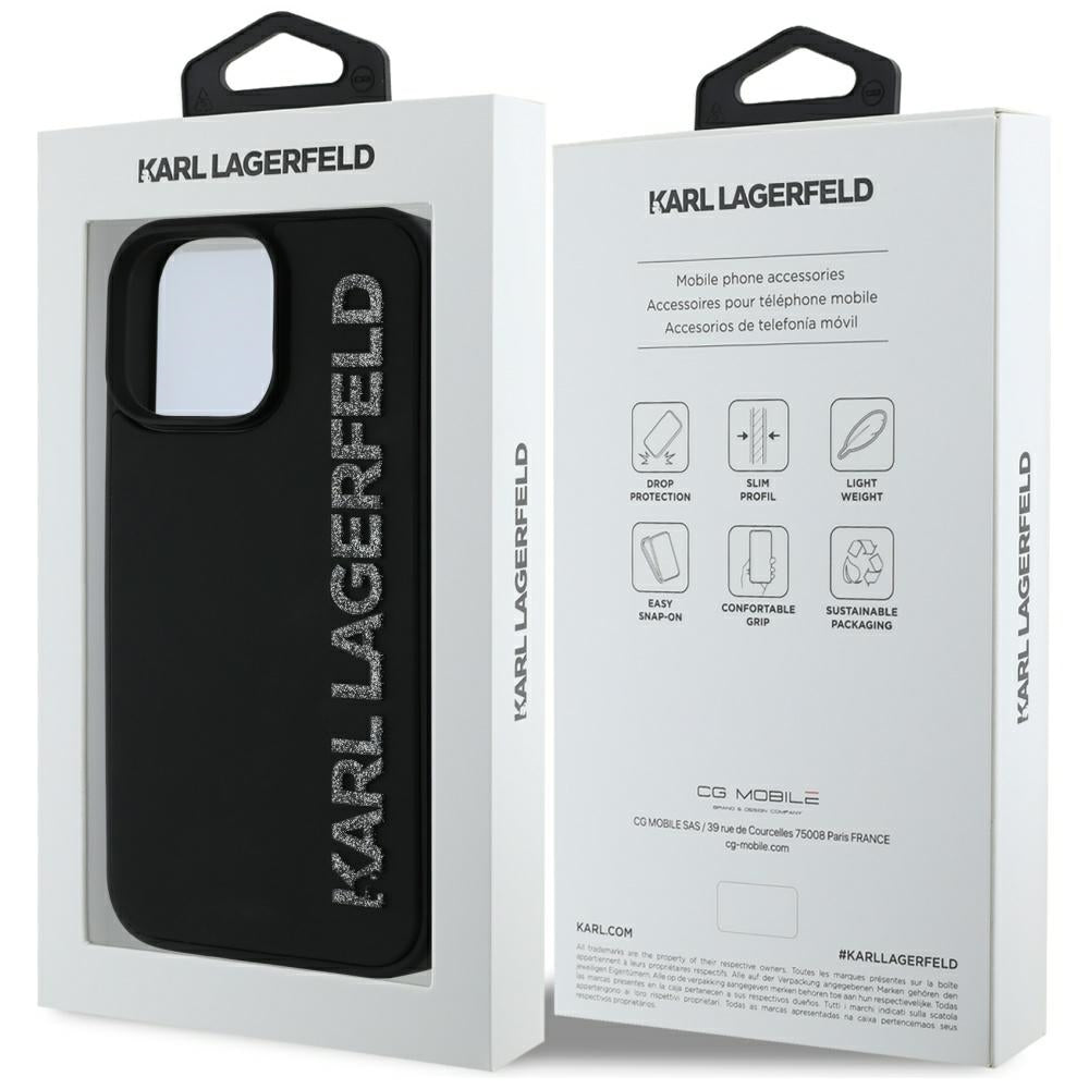 Karl Lagerfeld Handy Hülle DC 3D Rubber Elongated  Glitzer für iPhone 16 Pro Schwarz