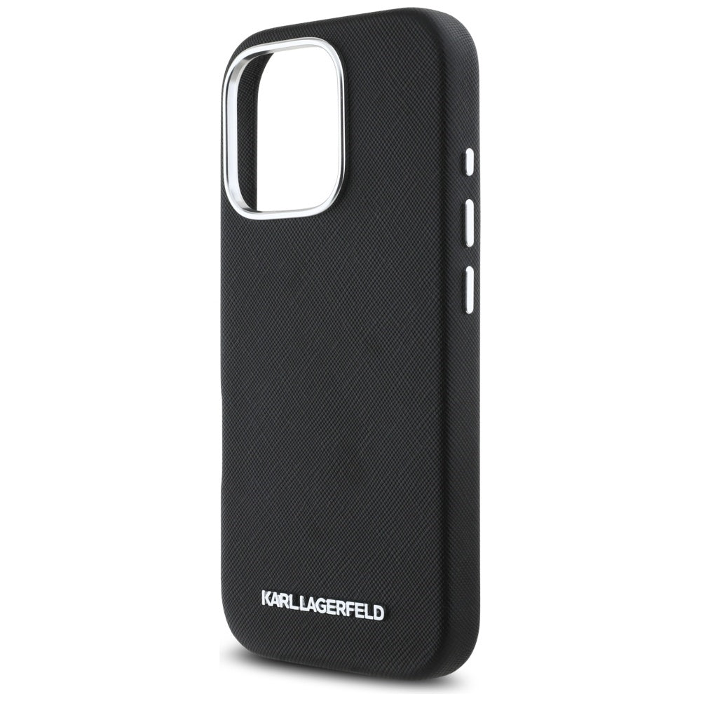 Karl Lagerfeld Handy Hülle Saffiano Full Wrapped Elongated Metall Logo Magsafe Case für iPhone 16 Pro Max
