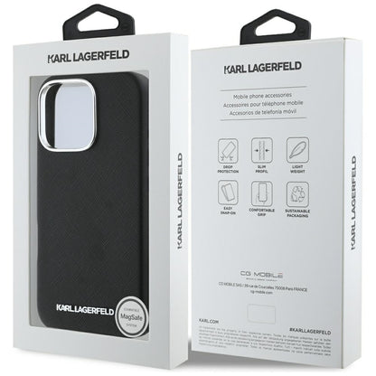 Karl Lagerfeld Handy Hülle Saffiano Full Wrapped Elongated Metall Logo Magsafe Case für iPhone 16 Pro Max