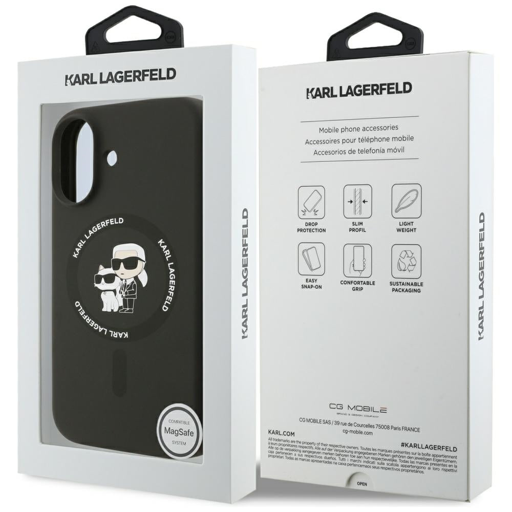 Karl Lagerfeld Handy Hülle Karl & Choupette Ring Magsafe Silikon Case für iPhone 17