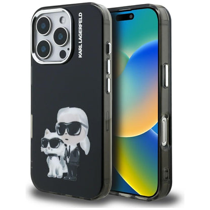 Karl Lagerfeld Handy Hülle IML Aquarelle Karl & Choupette Logo Case für iPhone 16 Pro