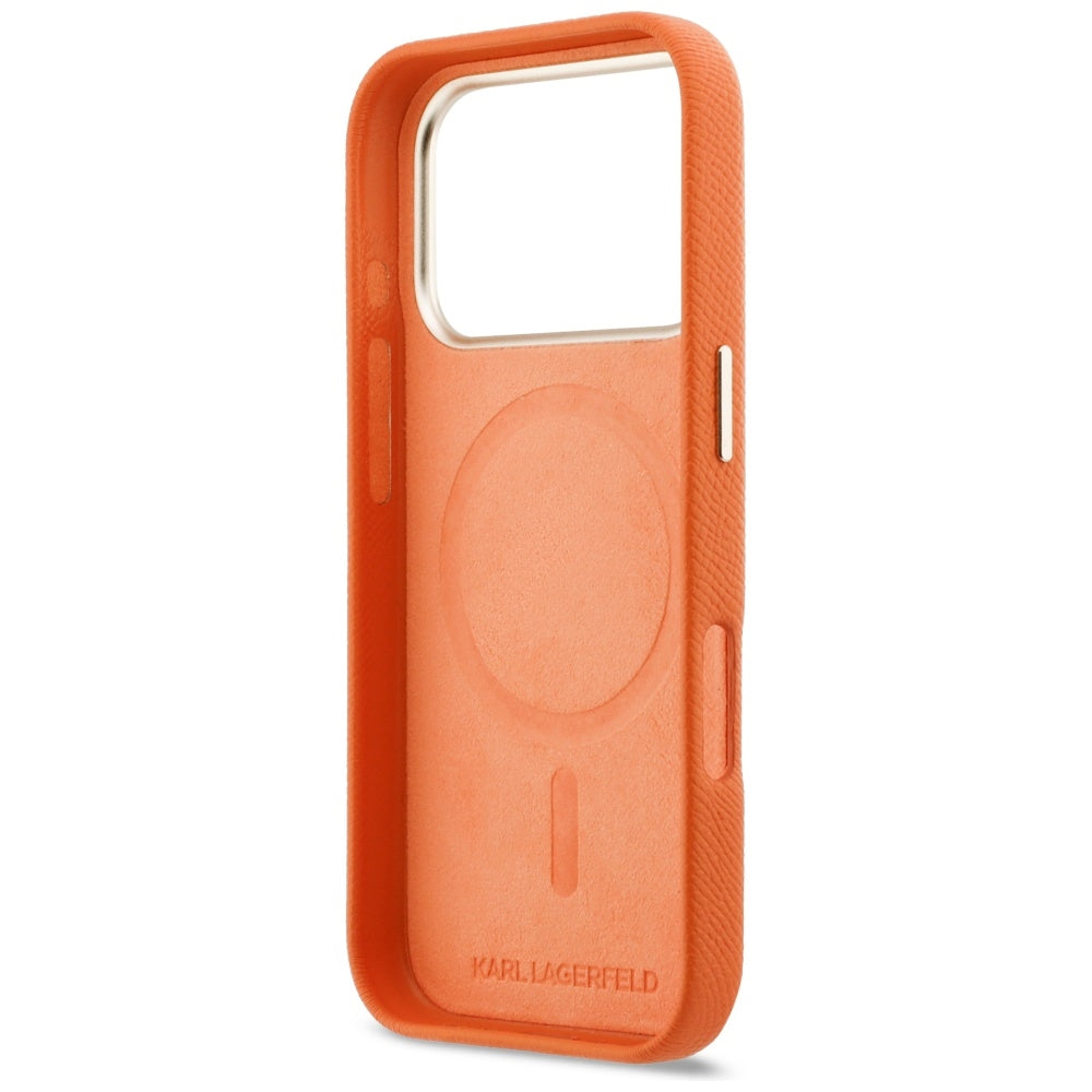 Karl Lagerfeld Handy Hülle Karl Head Logo Magsafe Case für iPhone 17 Pro Max Orange