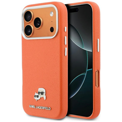 Karl Lagerfeld Handy Hülle Karl & Choupette Head Pins Saffiano Magsafe Case für iPhone 17 Pro Max Orange